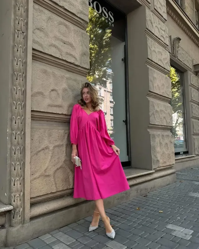 2026Spring Summer V Neck Backless Lace Up Dress Women Lantern Sleeve Loose Casual Long Dresses High Street Fashion Solid Robes