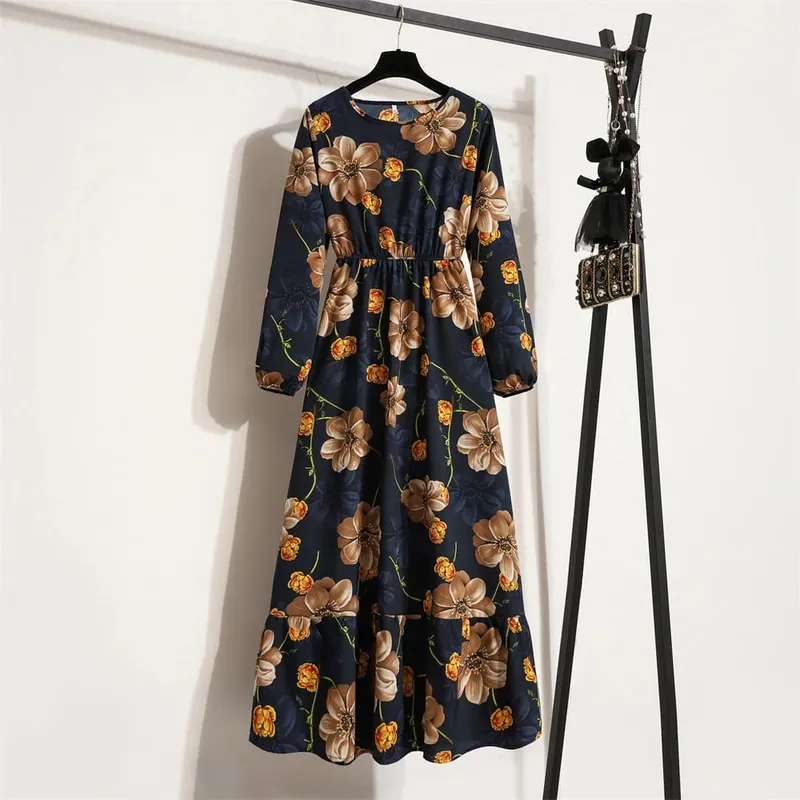Spring Summer Women Maxi Dresses Casual Full Sleeve Floral Printed O-neck Woman Bohe Beach Party Long Dress Mujer Vestidos