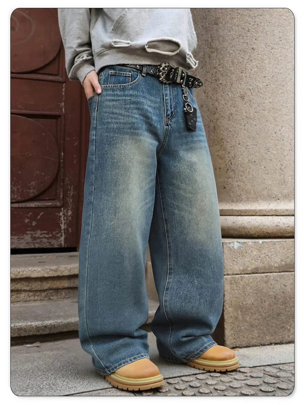 American Retro Men's Women's Ultra Baggy Wide Leg Jeans Four Seasons Street Oversized Fashion Denim Pants Unisex Clothes