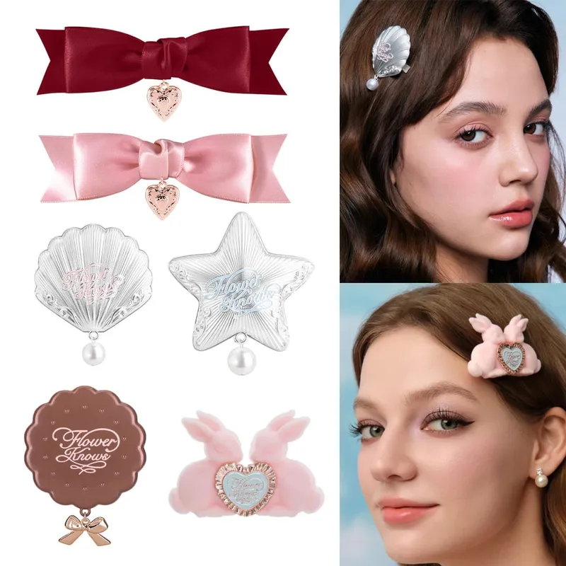 Flower Knows Sweetie Bear Shell Jewel Truskawkowa amorkowa spinka do włosów Śliczna Kawaii Vintage spinka do włosów Moda dla dziewcząt i kobiet