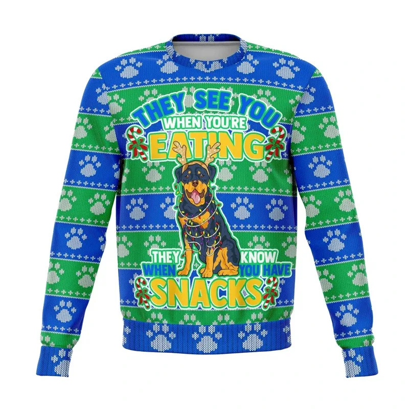 Colorful Dog Cat Pattern Ugly Christmas Sweater For Men 2026 New Year Festival Hoodie Women Merry Christmas Crew Neck Sweatshirt