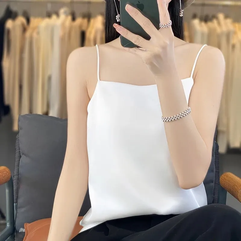 Ny is silke sexet satin rem dame forår/sommer vest ensfarvet ærmeløs sexet komfortabel silke undertøj vest RW-D19