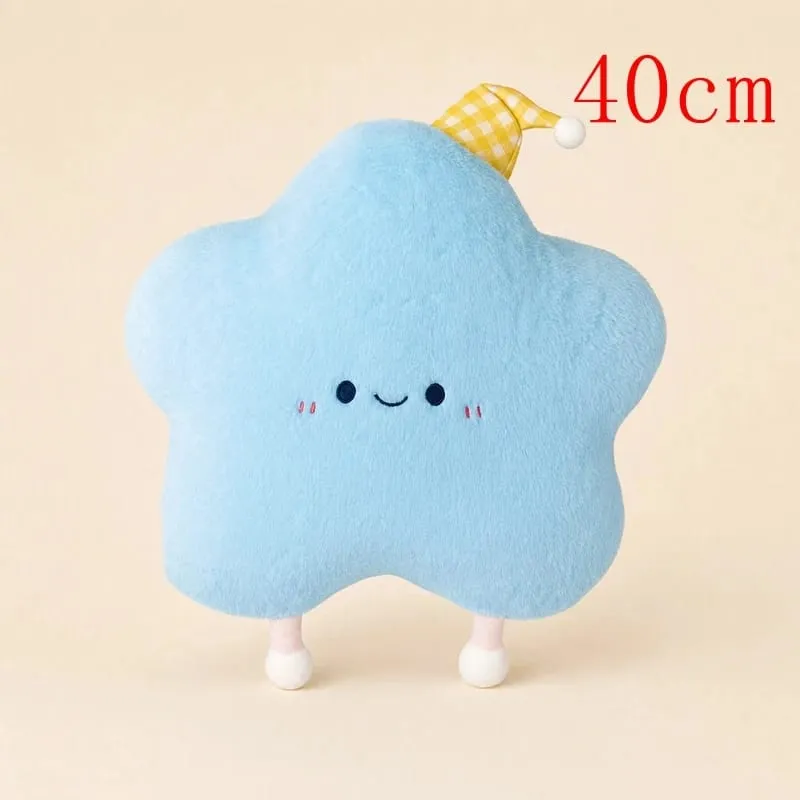 40-60cm Cute Star Plush Pillow with Sleep Hat Kawaii Star Stuffed Cushion Soft Fluffy Sofa Throw Pillow Girl Bedroom Home Decor