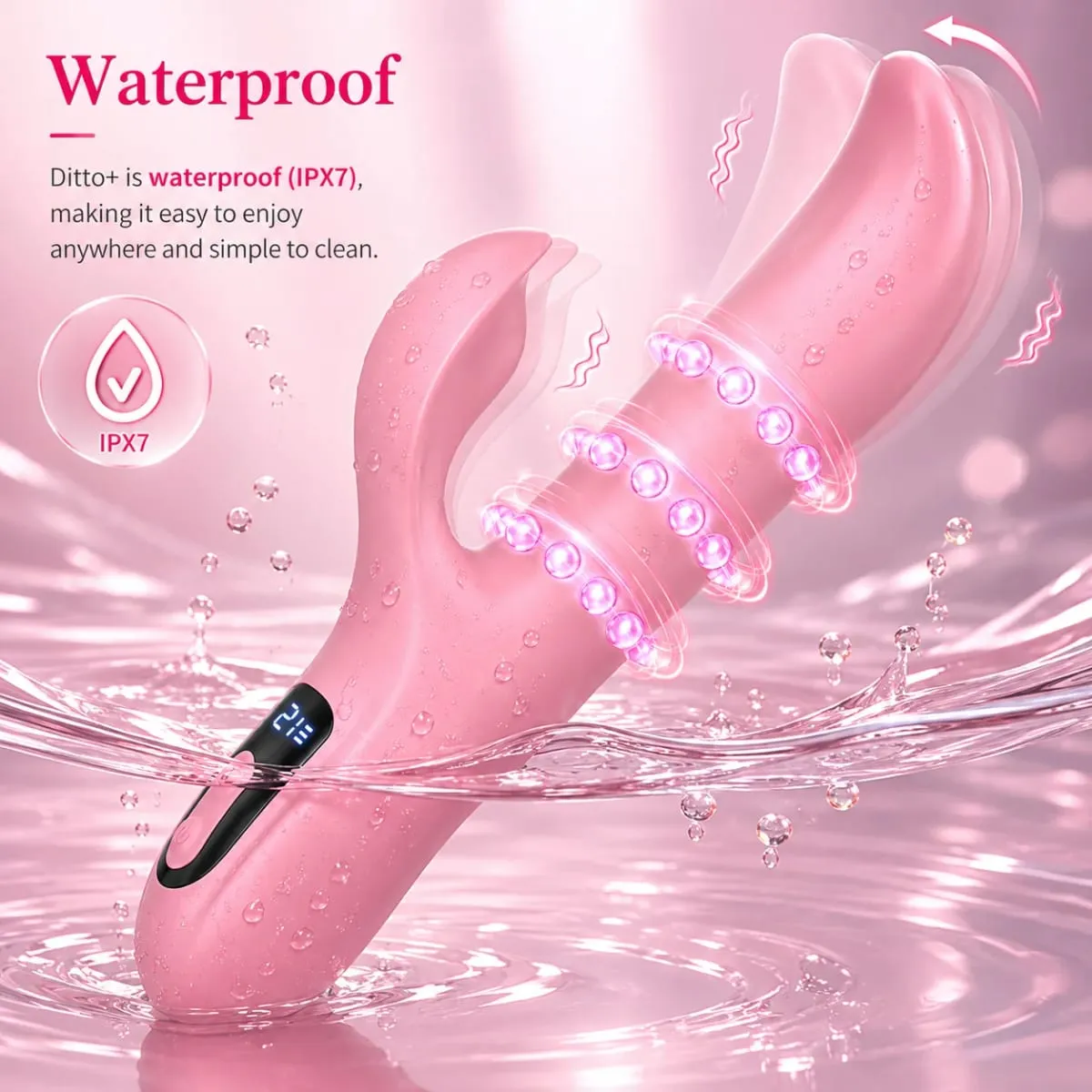 Rabbit Vibrator Sex Toy for Women Rotating Beads Wiggling G Spot Massager Dual Vibration LCD Display Waterproof Silicone
