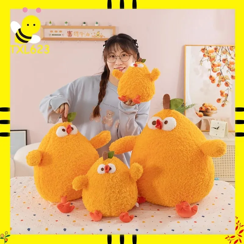 New Fluffy Cartoon Orange Chick Plush Toy Cute Stuffed Animal Doll Chubby Throw Pillow Home Decor Soft Cushion For Adults Gift