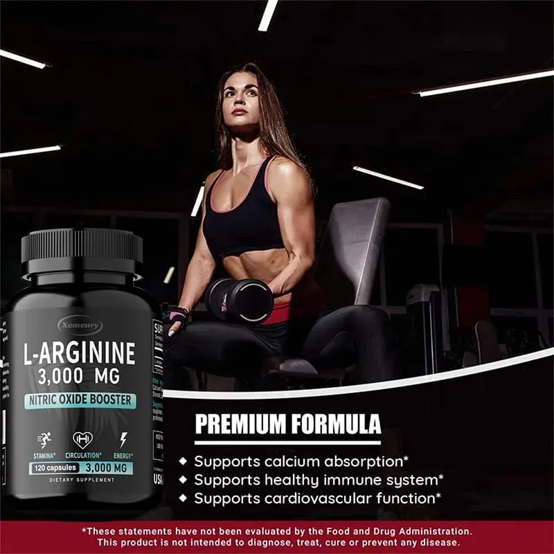 L-Arginine Capsules Supplement - for Energy Strength and Endurance Support During Exercise | Muscle Mass Non-Gmo