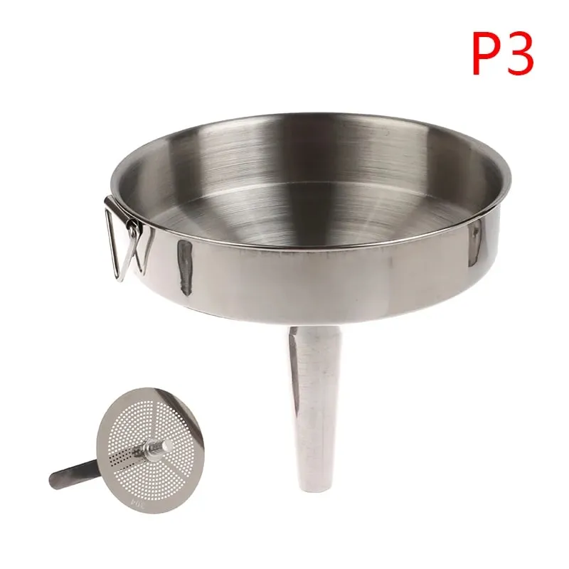 10cm 12cmn 14cm 304 Stainless Steel Funnel Kitchen Household Oil Wine Liquid Dispenser with Removable Strainer Mesh