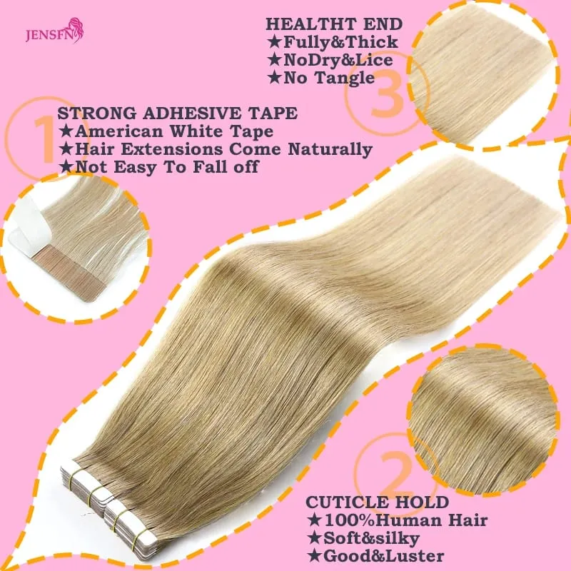 Tape In Hair Extension 100% Real Human Hair Straight Hair Seamless Invisible Skin Weft Remy Tape Ins Brown Blonde Womem