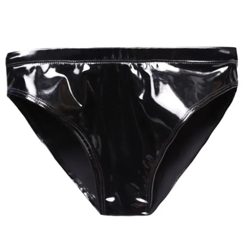 男士性感乳膠光面內褲內衣 Pvc 皮革內褲女式漆皮情趣內衣丁字褲娘娘腔內褲