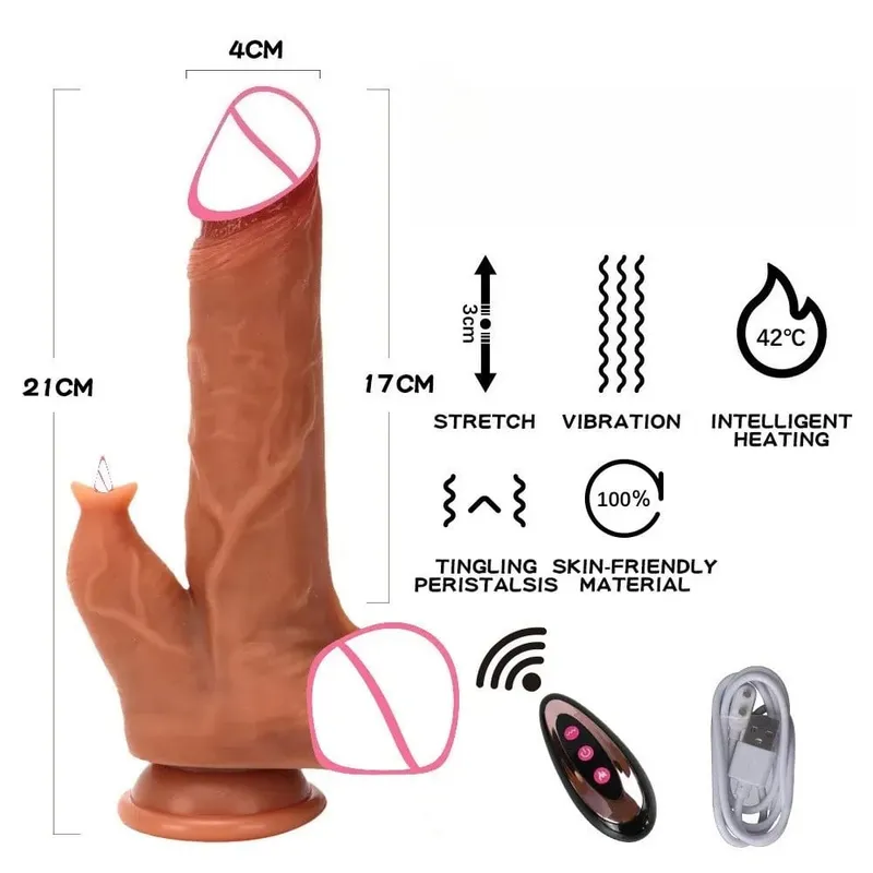 Realistic Dildo Telescopic Vibrating Heating Vibrator Big Penis Penetration Anal Butt Plug G Spot Dick Adult Sex Toys for Women