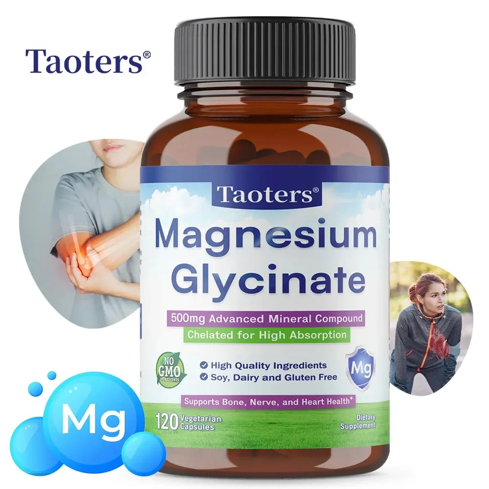 Magnesium Glycinate Capsules 500 Mg of Mineral Chelate To Enhance Absorption and Support Bone Nerve and Heart Health