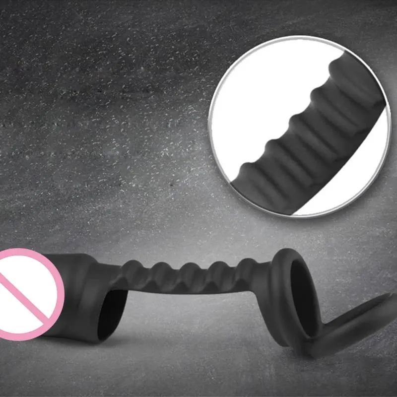 Male Penis Sleeve Dual Cock Rings Delay Ejaculation Nozzle Penis Rings Enlargement Reusable Cockring Sex Toys for Men Adults