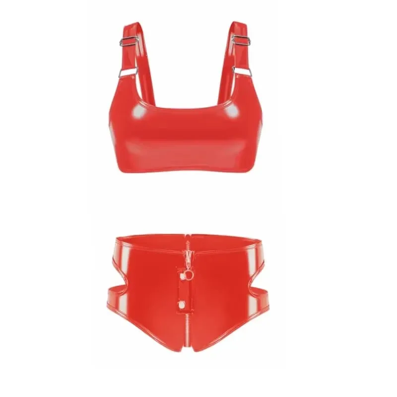 Conjunto de lencería con sujetador de piel sintética de PVC para mujer, Bralette sin forro, sin aros, Punk, con cremallera en la entrepierna, ropa para discoteca — image 6