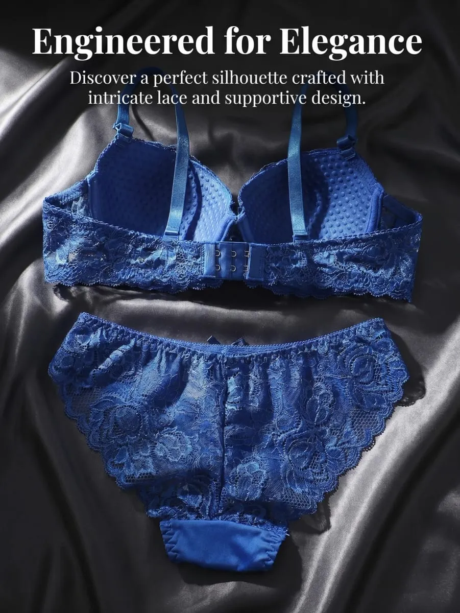 New fashion 2-piece set of sexy Lingerie set blue lace brassere push up women's set A2155