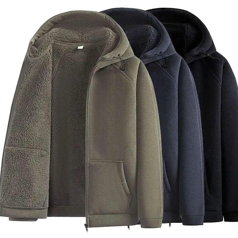 Men Polar Fleece Hooded Jacket 2025 Autumn Winter Men Thicken Warm Parkas Coats Men Soild Color Jackets Male Hoodies Sweatshirt