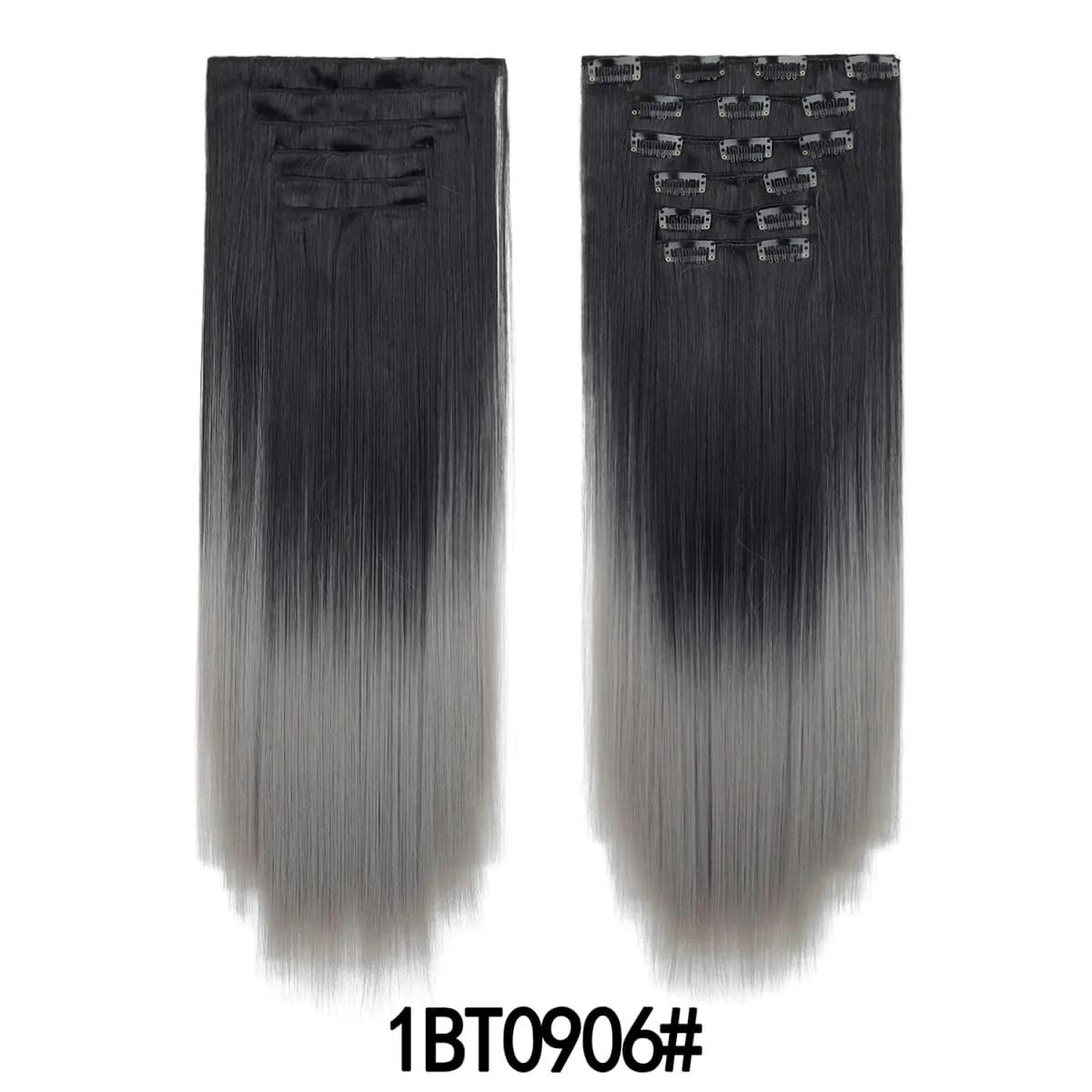 Long Straight Hair Clip in Hair Extensions 24inch 140g 6pcs/set Women Ombre Synthetic Hair Full Head soft easy to wear stylish