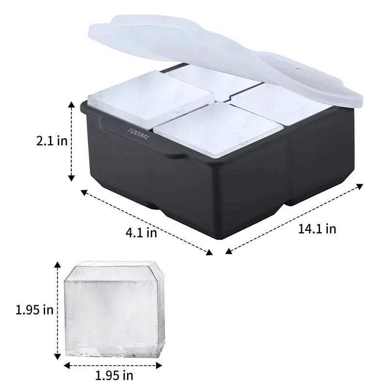 Silicone Large Ice Molds 2 Inch Big Ice Cube Trays with Removable Lid BPA-Free Easy Release and Stackable Flexible Ice Cube Tray