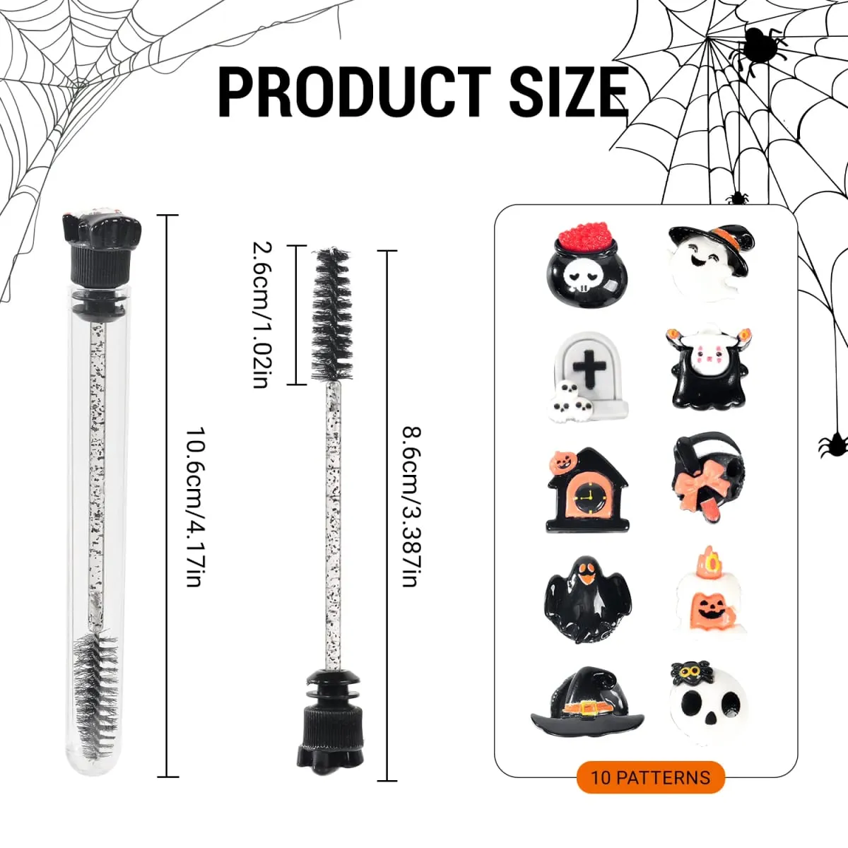 20Pcs Halloween Eyelash Spoolies Mascara Wands for Extensions Spooky Skull Pumpkin Gothic Eyebrow Brushes Lash Tech Supplies Gif