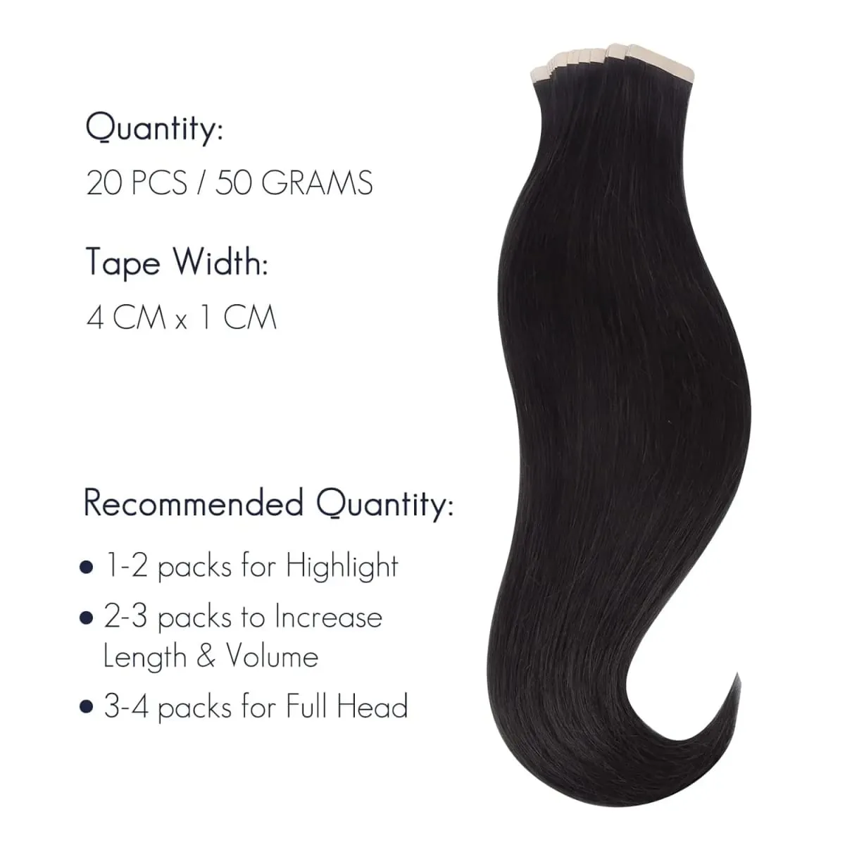 Straight Tape in Hair Extensions Human Hair Natural Black 20 Inch 50g 20pcs Skin Weft Seamless Tape in Real Remy Straight Hair for Women