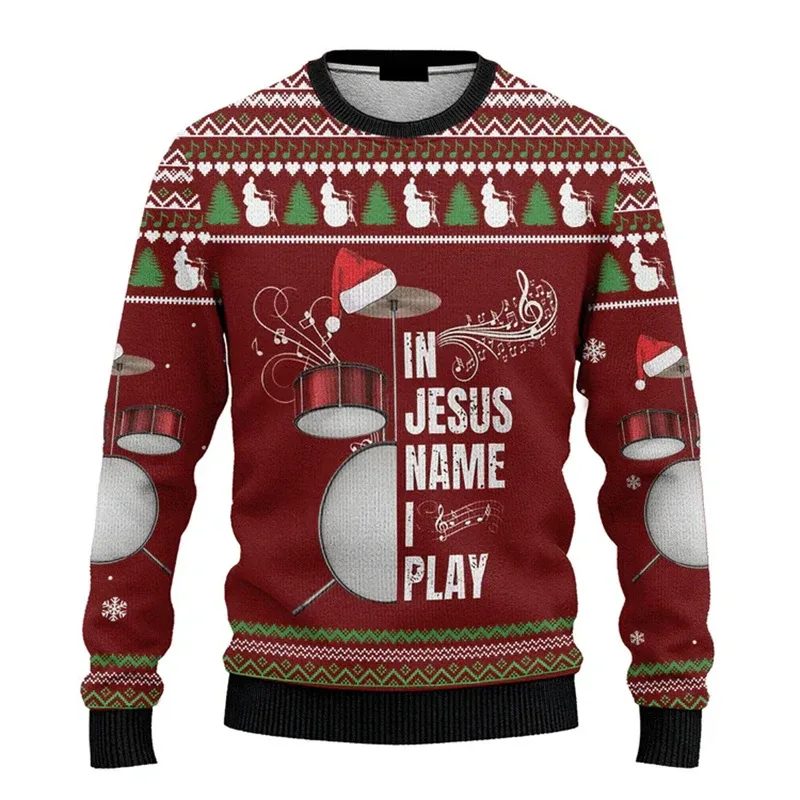 New 2026 Ugly Christmas Sweater Men Santa Claus Pattern Pullovers Women 2026 New Year Merry Christmas Crew Neck Sweatshirts
