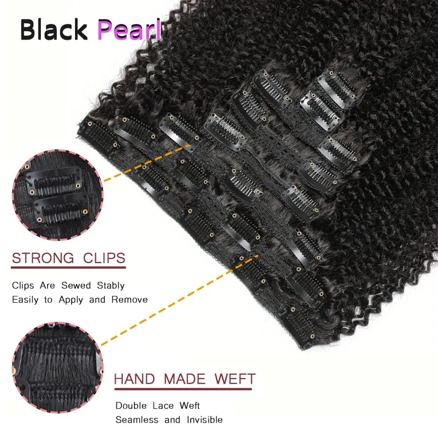 Achieve Salon-Perfect Voluminous Curls with Black Pearl Jerry Curly Clip-InsBrazilian Remy Human Hair 7-Piece/150g Defined Curly