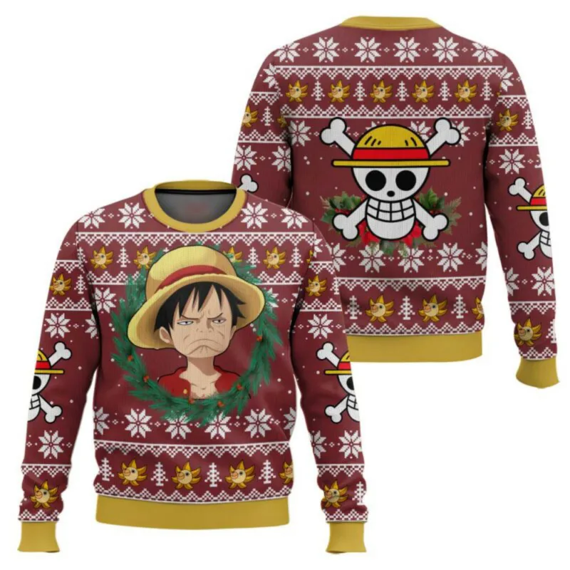 New sweater, Japanese anime, Luffy, Robin, Bandai, One Piece, 3D hoodie, Christmas sweatshirt, men's round-neck T-shirt