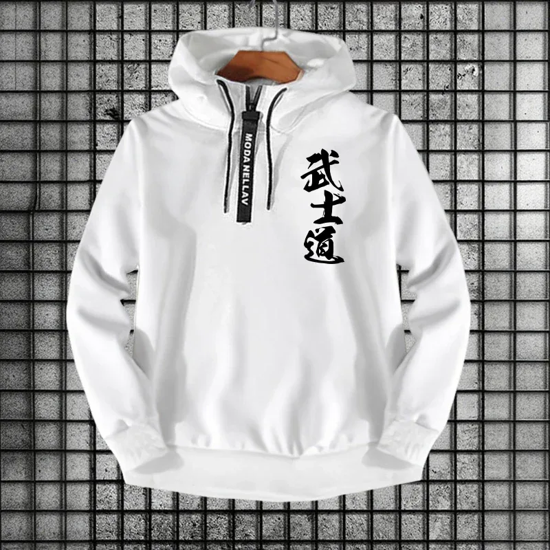 Bushido Print Men's Half Zipper Hoodie Urban Fashion Hooded Long Sleeve Sweatshirt Autumn Winter Daily Casual Sports Pullover