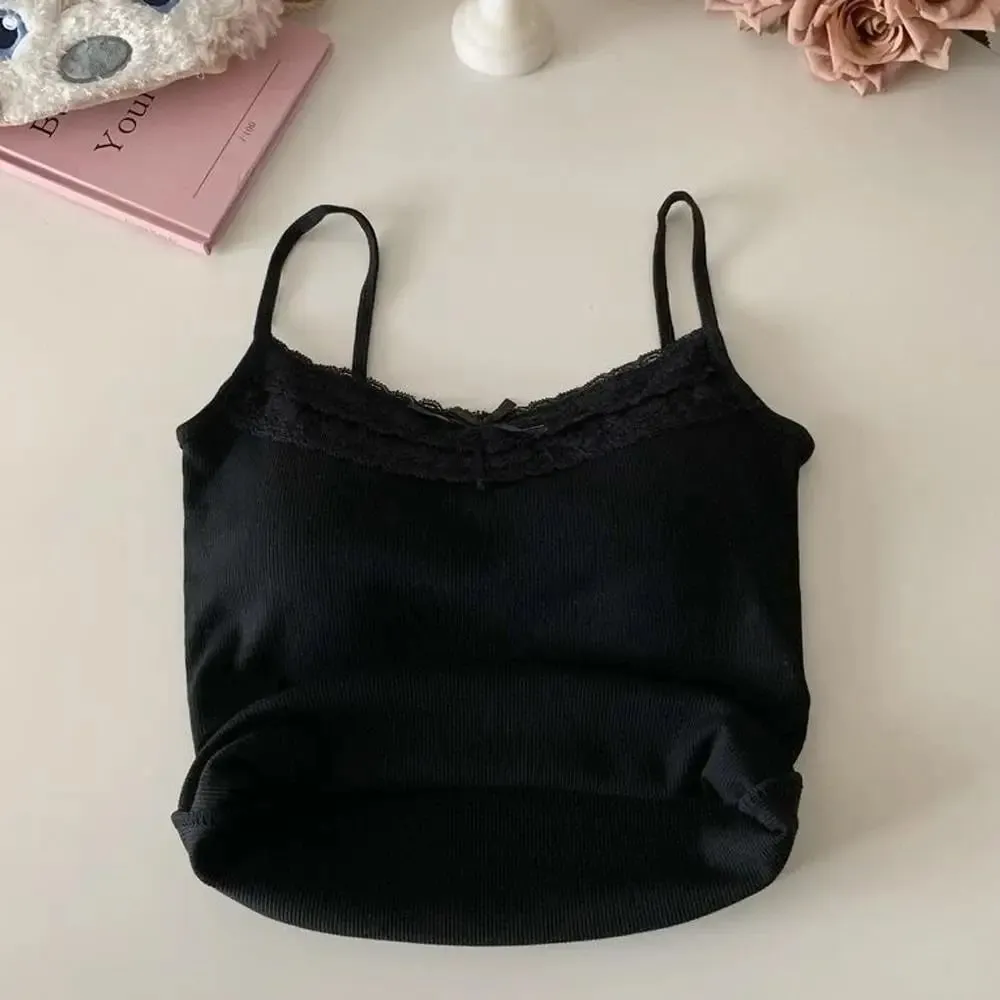 2026เกาหลีY2k Crop Topฤดูใบไม้ผลิฤดูร้อนลูกไม้Tank Topผู้หญิงCroppedน่ารักCamisเสื้อกั๊กเซ็กซี่สีขาวCrop Topsเสื้อกั๊กcoquette