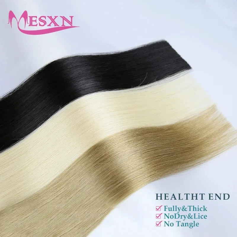 Fita em extensões de cabelo cabelo humano 100% fita de cabelo natural real trama invisível macio 10 pçs 16 "-24" preto marrom loiro