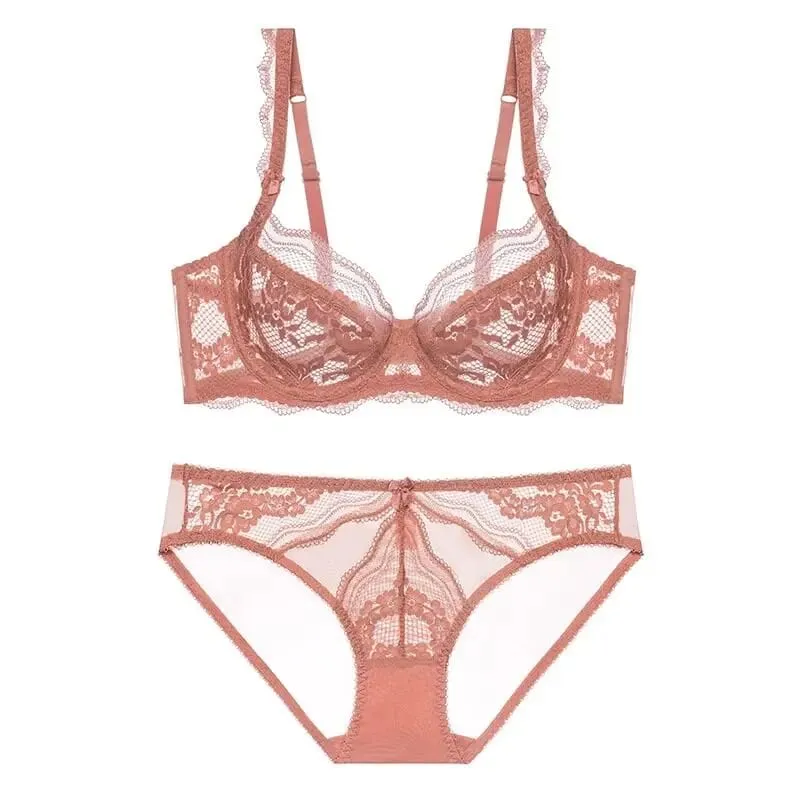 Nouvel Ensemble Plus Size Underwear Dentelle Ultra Fine Mode Style Français Uni Doux Armature Push Up Soutien Gorge Multi Taille