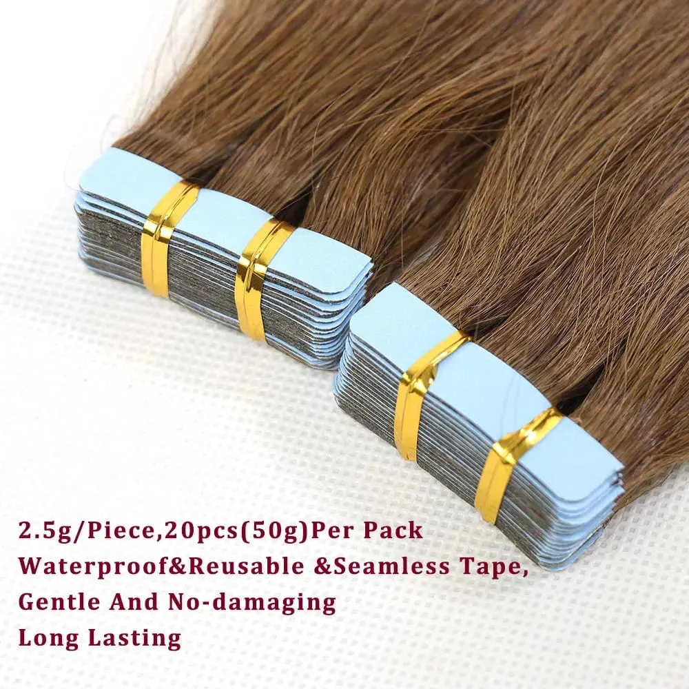 #4 Brown Tape In Human Hair Extensions For Women Blonde Highlight Double Drawn Invisible Balayage Tape In Hair 20pcs/Pack 20Inch
