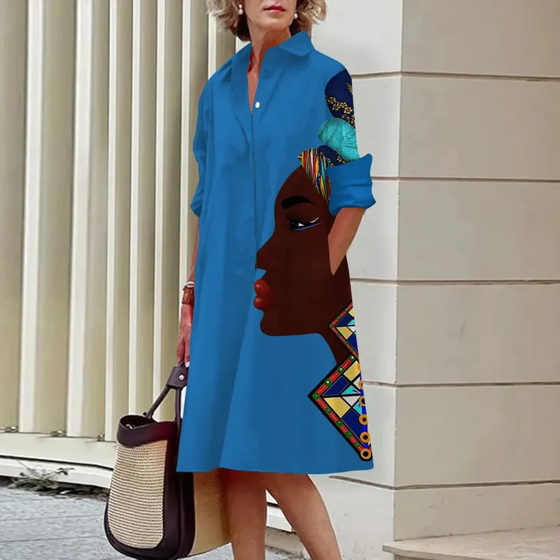 Zomer Nieuwe Damesjurken Mode Karakter Kunst Patroon Losse Grote Maat Casual Temperament Commuter Onregelmatige Lange Rok Tops