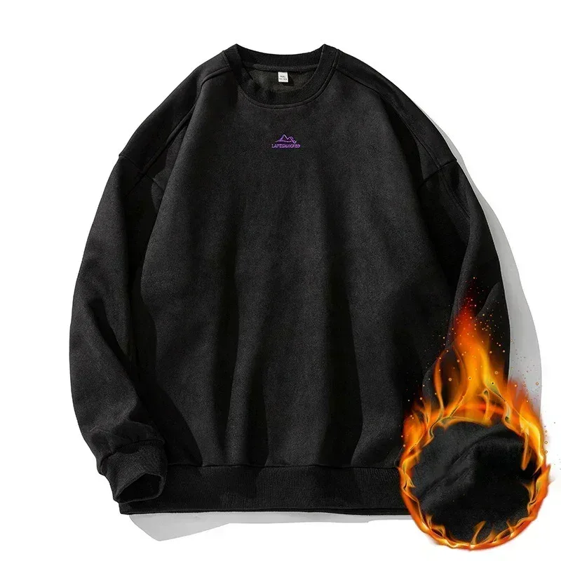 Merk Suede Sweatshirts Voor Mannen 2026 Nieuwe Herfst Winter Kleding Baggy Vintage Truien Koppels O Hals Oversize Blouse