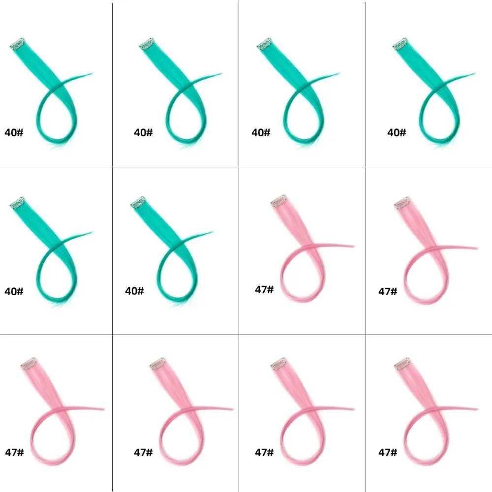 12 stk clips i farvet hårforlængelse til børn kvinder 20 tommer regnbue langt lige syntetisk hårstykke Varmebestandigt hår