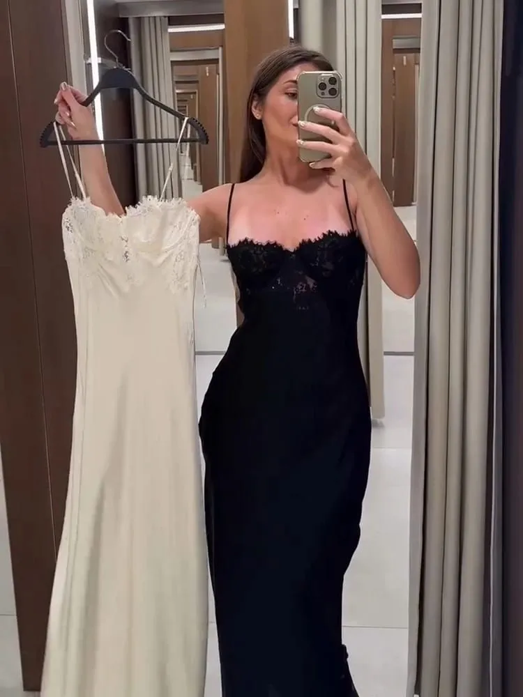 Robe Sexy en dentelle pour femmes, col licou, sans manches, Patchwork, Slim, tenue de soirée, mode élégante, été, 2026