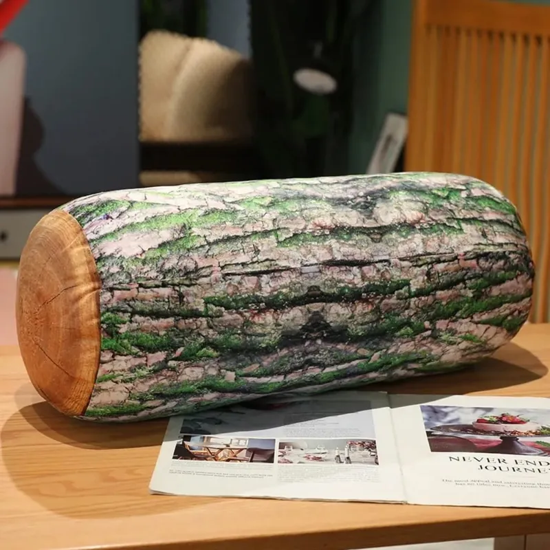 Plush Material Tree Log Pillow Soft Texture PP Cotton Filled Stump Cushion Realistic Wood Grain Novelty Throw Pillow For Women — image 6
