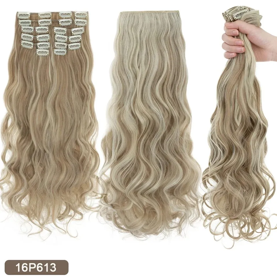 180g 12PCS Wavy Clip in Hair Extensions 22" Long Synthetic Thick Clip On Hair Extensions for Women Full Head Hairpiece