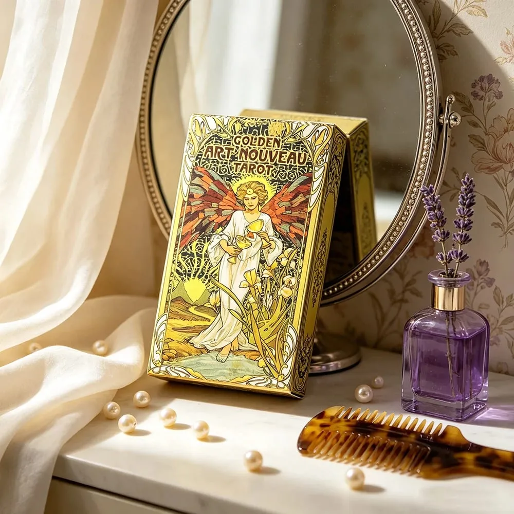 Golden Art Nouveau Tarot Cards Deck 78 Tarot Cards Meditation Divination Cards Game Board Games for Beginners & Collectors