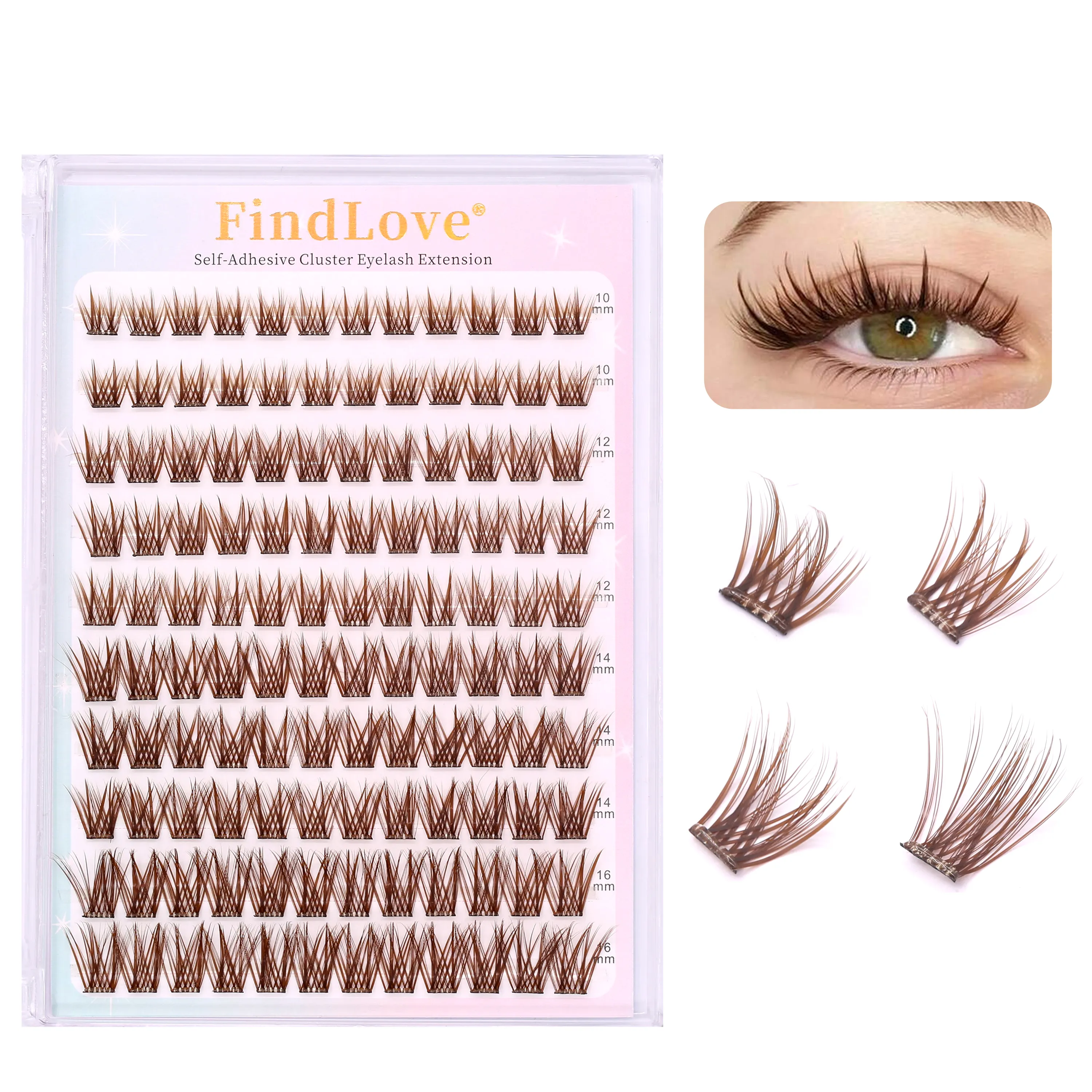Brown Color Popular High-quality Self-Adhesive Eyelash Extension 3-4Times Reusable Handmade Large Capacity Enlarged Double Eye