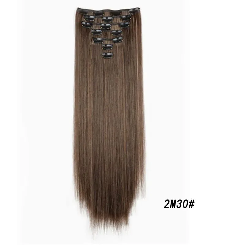 7Pcs/Set16Clips Hair Extension Black Long Straight Natural Hair Ombre Hairpiece Heat Resistant Fiber For Women Hairstyle Cosplay