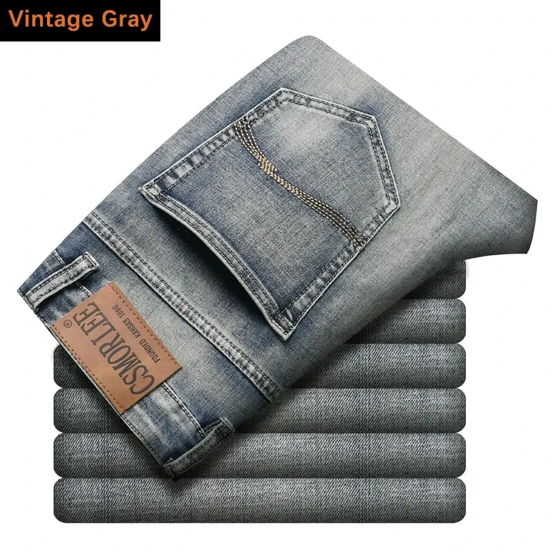 Jean extensible pour hommes, coupe régulière, Business décontracté, Style classique, mode, pantalon en Denim, Vintage, noir, bleu, nouvelle collection 2026
