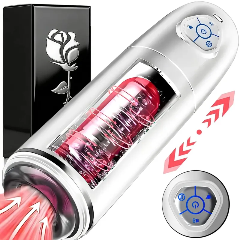 Automatic 4 IN 1 Telescopic Sucking Licking Male Masturbator Vacuum Penis Pump Vagina Masturbation Adults Sex Toy for Men