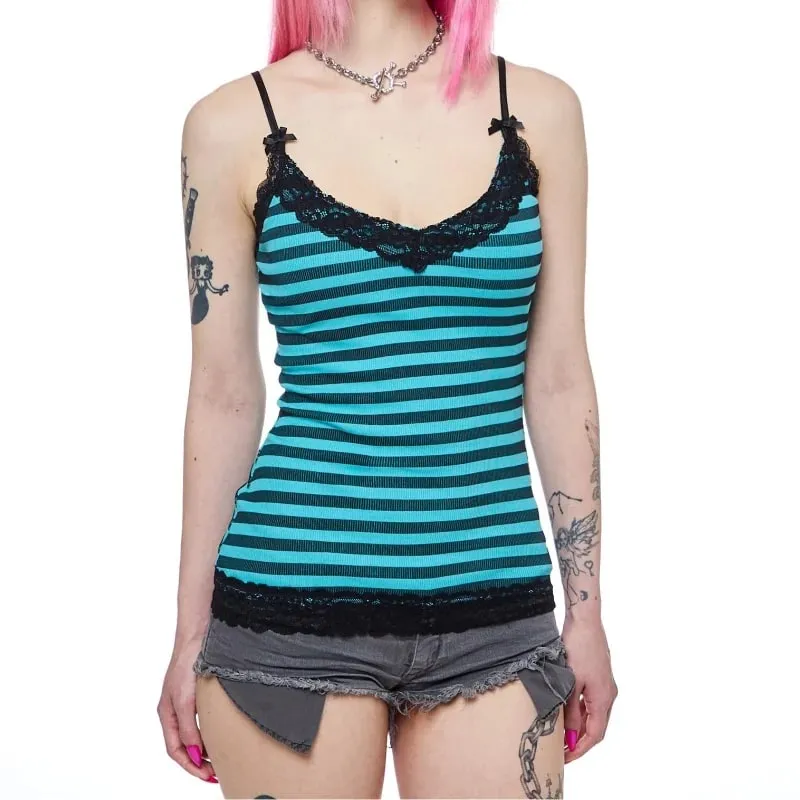 Women Y2K Aesthetic Camisole Lace Trim V Neck Cami Top Camo Ribbed Knit Tank Top Cute Bows Grunge E Girl Mall Goth Tops