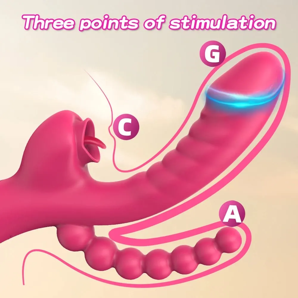 Dildo Vibrator 3 in 1 Clit Licking for Women with Anal Beads Clitoris G Spot Anus Stimulator Vibrator Couple Sex Toy Adult Goods