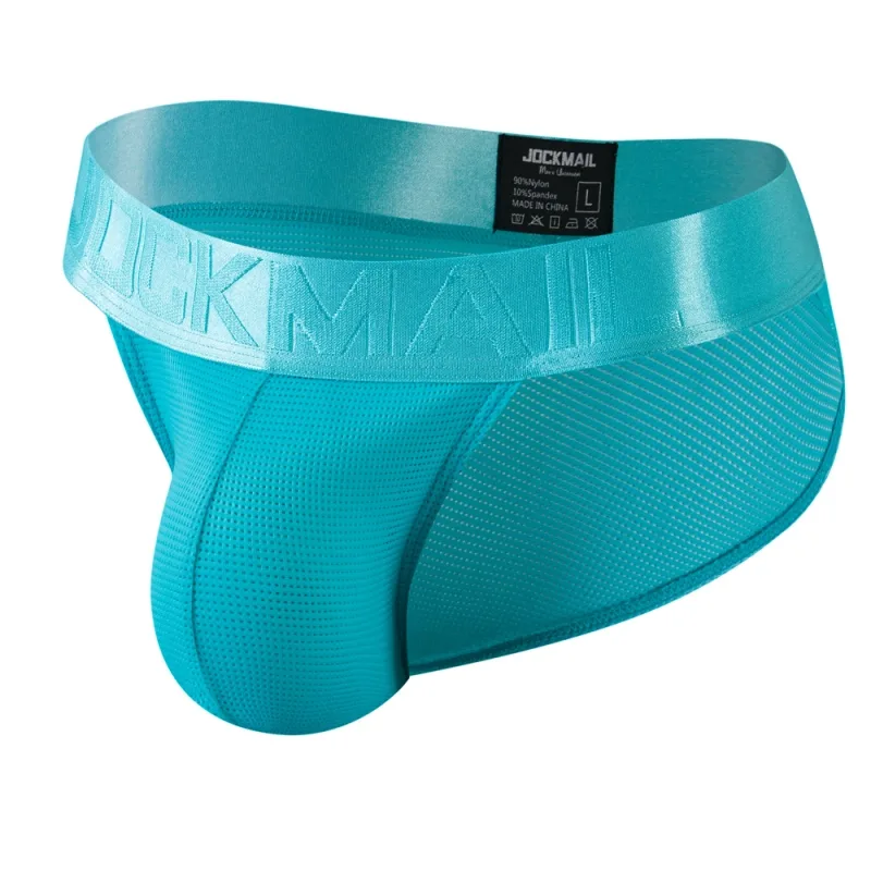 Jockmail Mans Underwear Gay Brief Nylon Mesh Sexy Low Waist Ropa Interior Hombre Letter Embroidery Sissy Panties Male Lingerie