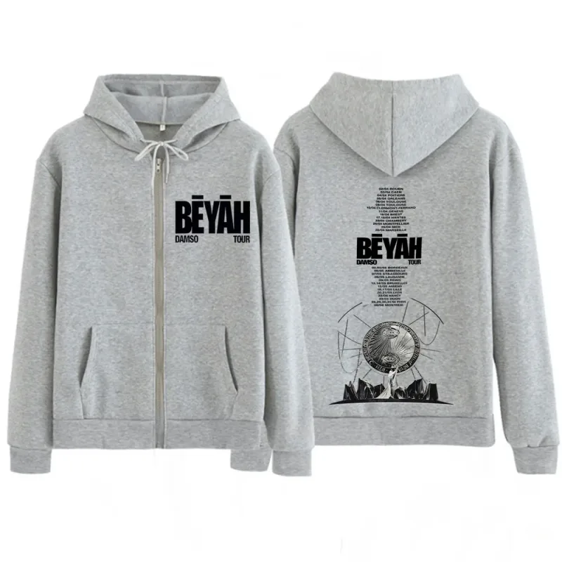Singer Damso 2026 Tour Beyah Album Print Zip Up Hoodies Men Women Fashion Jacket Hip-Hop Gothic Punk Loose Zipper Sweatshirts