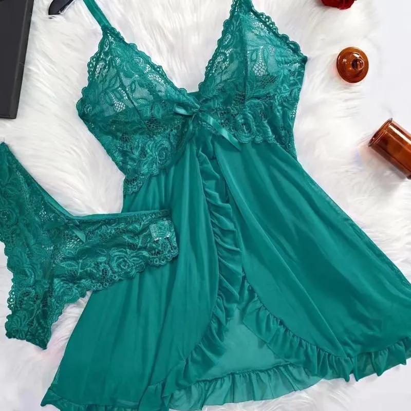 A Set Of Woman Underwear Nightgown Thong Sets Plus Size Suspender Lace Lingerie Sexy Accessories Erotic Bra Nightdress