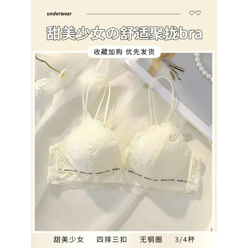 Women's lingerie set for small busts autumn and winter thin style minimizes large busts no underwire supports side breasts