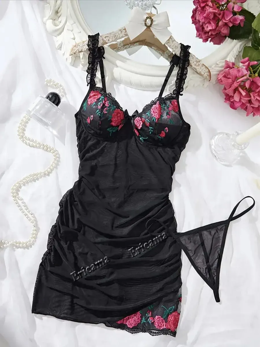 Sexy Bra Set Transparent Lace Erotic Underwire Bra Lace Sexy Lingerie Fancy Outfit Romantic Hot Underwear Set Mga Set ng Bra at Panty
