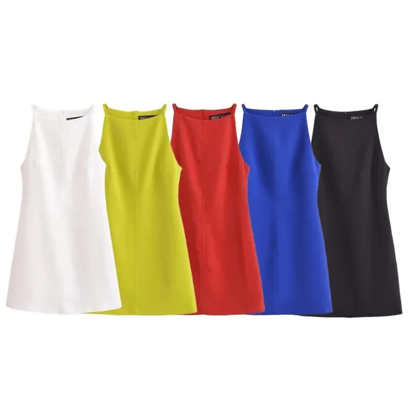 Vestidos de verano de moda 2024, vestidos para mujer, minivestido ajustado sin mangas, vestido blanco, rojo, azul, negro, amarillo, vestidos de vacaciones
